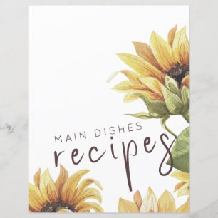 Recipe Divider Main Dishes Watercolor Sunflower