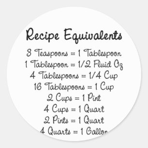 Recipe Equivalents Kitchen Helper Classic Round Sticker