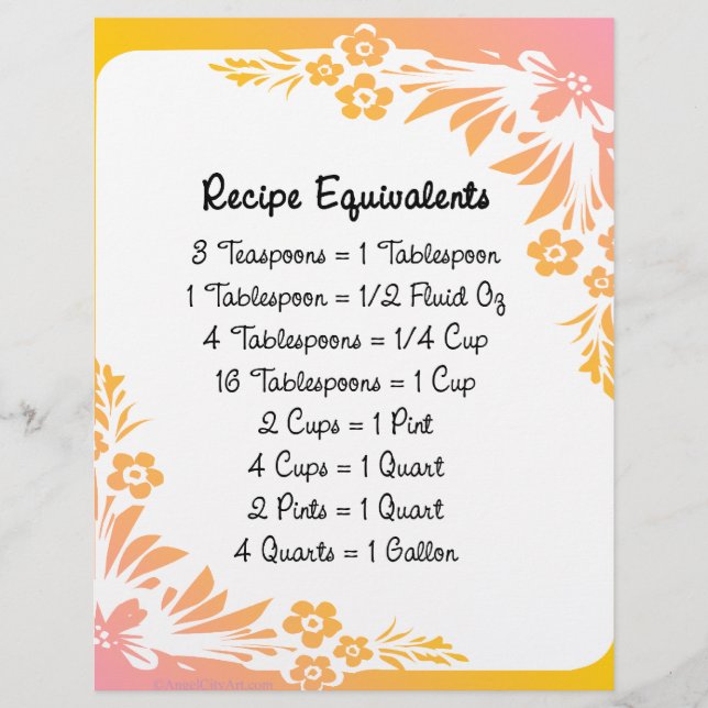 Recipe Equivalents Pastel Floral Flyer (Front)
