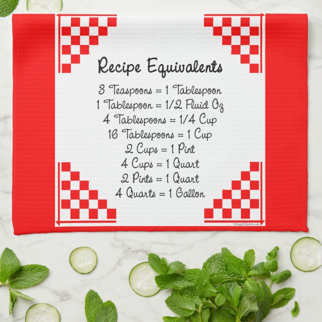 Recipe Equivalents Red Checks Tea Towel (Folded)