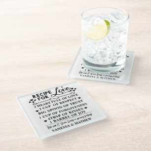Recipe for a Happy Marriage, Bridal Shower Gift Glass Coaster