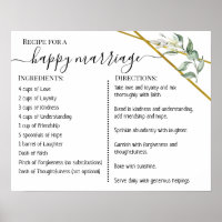Recipe for a happy marriage newlywed greenery gold
