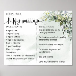 Recipe for a happy marriage newlyweds eucalyptus poster