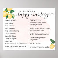 Recipe For A Happy Marriage Newlyweds Lemons Pink
