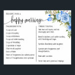 Recipe for a happy marriage sign wedding gift blue<br><div class="desc">Click on "Edit design" to personalise or modify the layout (change wording,  font colour,  font style).
** Please see the full collection for matching invitation,  bridal shower games,  tags,  and sign available**</div>