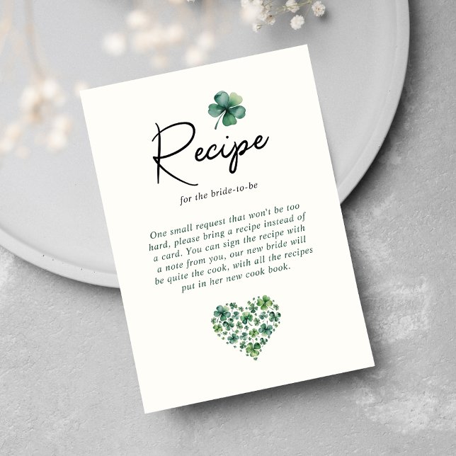 Recipe For Bride Green Shamrock Bridal Shower Enclosure Card (Creator Uploaded)