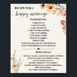 Recipe for Happy Marriage Autumn Wildflowers Poster<br><div class="desc">Click on "Edit design" to personalise or modify the layout (change wording,  font colour,  font style).
** Please see the full collection for matching invitation,  bridal shower games,  tags and sign available**</div>