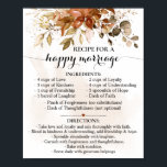 Recipe for Happy Marriage Fall Wedding Gift Poster<br><div class="desc">Click on "Edit design" to personalise or modify the layout (change wording,  font colour,  font style).
** Please see the full collection for matching invitation,  bridal shower games,  tags and sign available**</div>