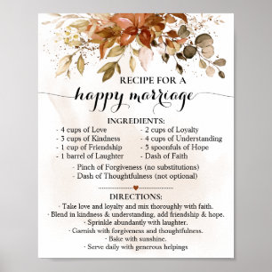 Recipe for Happy Marriage Fall Wedding Gift Poster