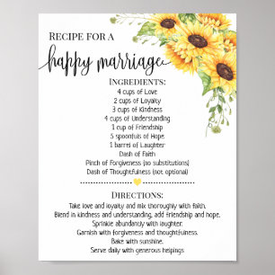 Recipe for happy marriage shower gift sunflower poster