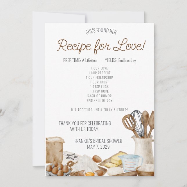 Recipe for Love Bridal Shower Favor Cards (Front)