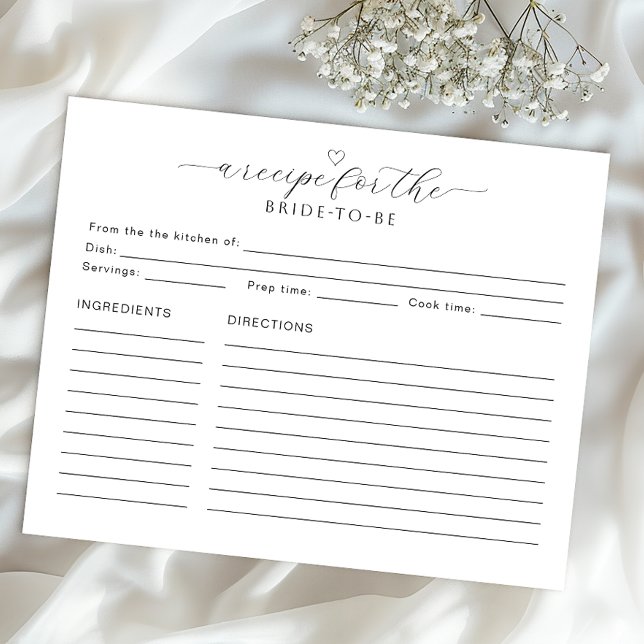 Recipe for the Bride Card | Minimal Bridal Shower  (Bridal Keepsake Activity)