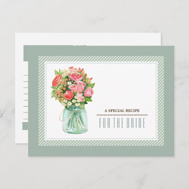 Recipe for the Bride. Mason Jar Floral Wedding Postcard (Front/Back)