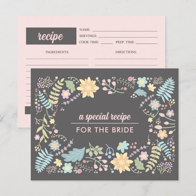  Recipe for the Bride. Modern Floral Wedding Card (Front/Back)