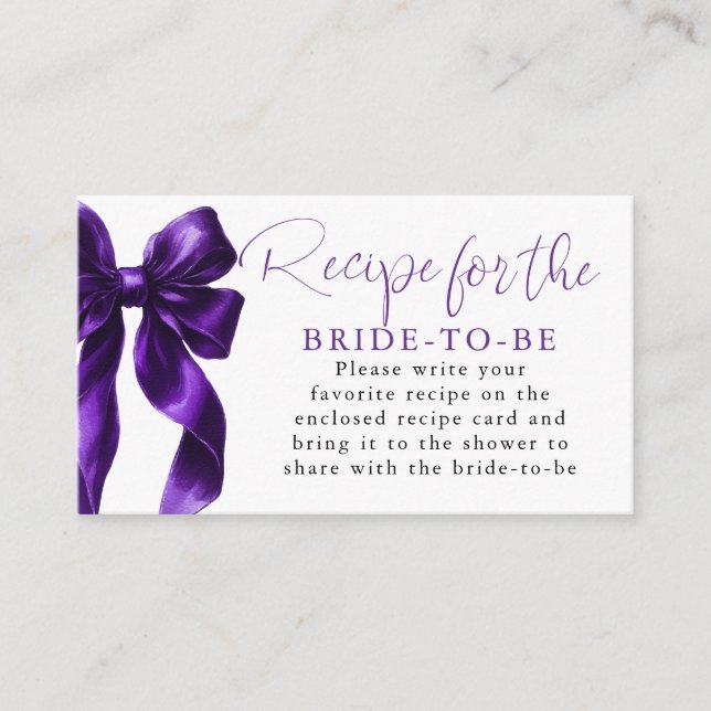 Recipe for the bride-to-be Purple Bow Request  Enclosure Card (Front)
