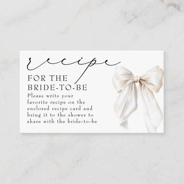 Recipe for the bride-to-be White Bow Request  Enclosure Card (Front)