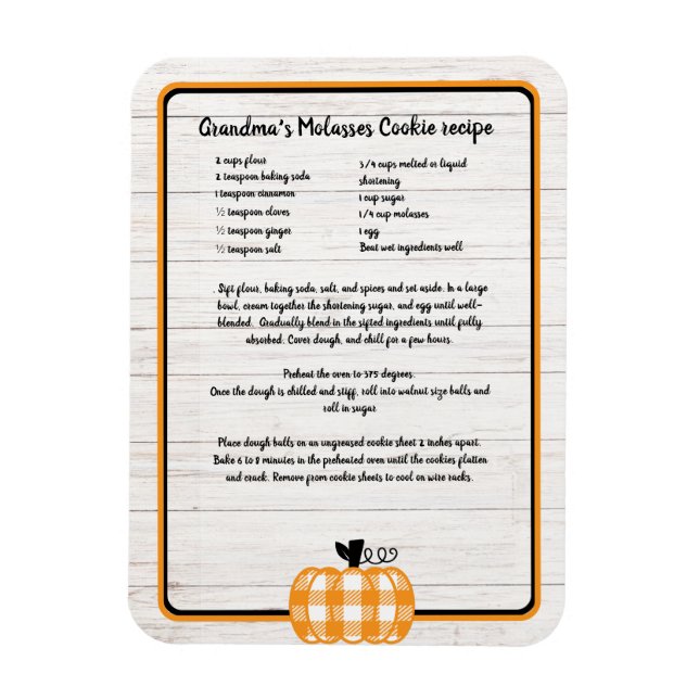 Recipe keepsake autumn plaid orange pumpkin white  magnet (Vertical)