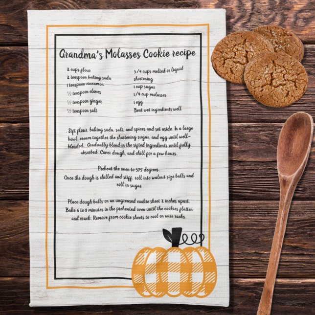 Recipe keepsake autumn plaid orange pumpkin white  tea towel (Creator Uploaded)