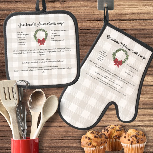 Recipe keepsake Christmas Cookies Red Green Oven Mitt & Pot Holder Set (Creator Uploaded)