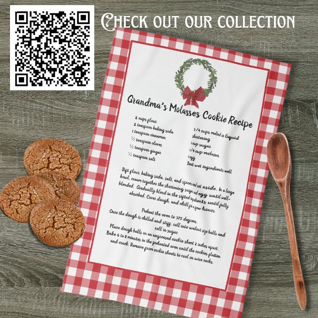 Recipe Keepsake Christmas Cookies Red Plaid Green  Tea Towel (Creator Uploaded)