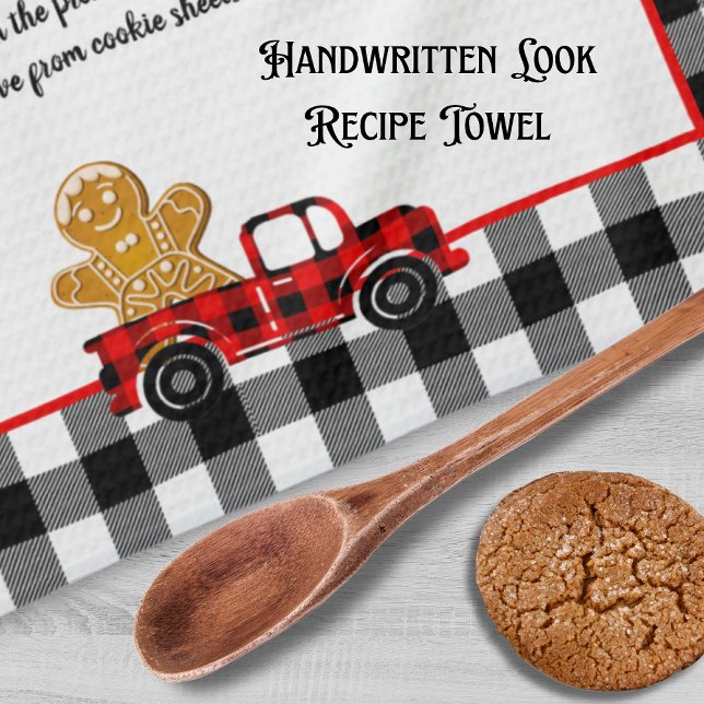 Recipe keepsake Christmas Truck Black White Plaid Tea Towel (Creator Uploaded)