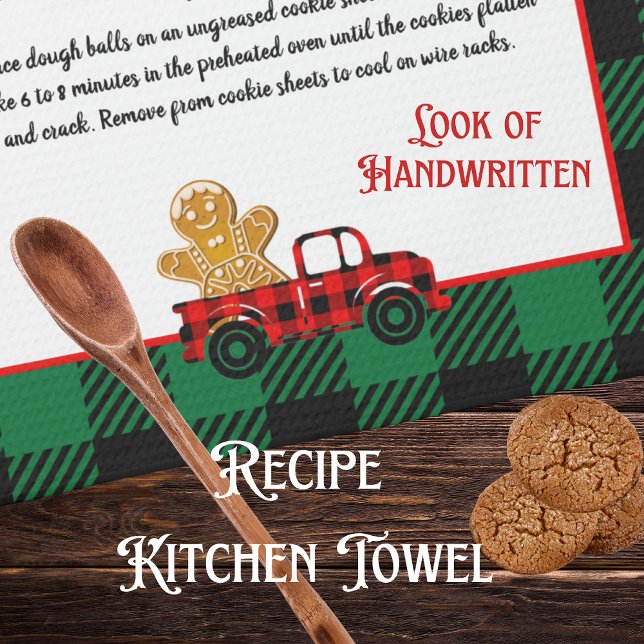 Recipe keepsake Christmas Truck green Black Plaid Tea Towel (Creator Uploaded)