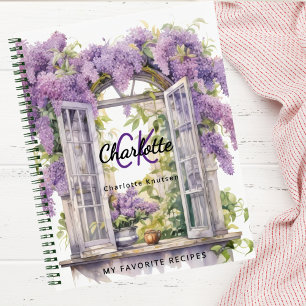 Recipe lilacs window flowers pink monogram notebook