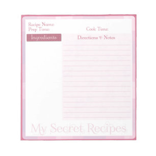 Recipe Notepad in Baby Pink Pattern