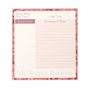 Recipe Notepad in Pink Stained Glass Pattern
