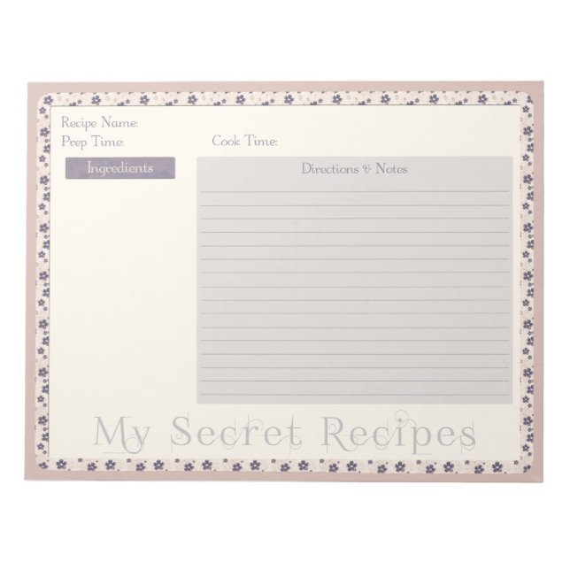 Recipe Notepad in Purple Flower (Front)