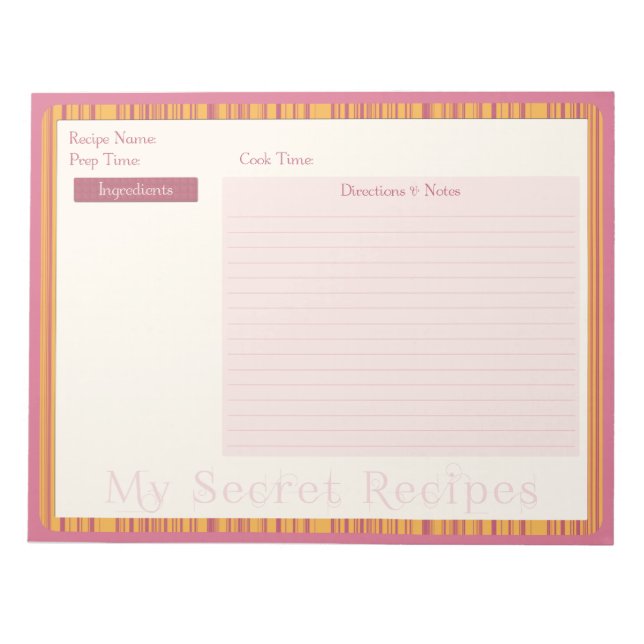 Recipe Notepad in Warm Pink and Yellow Stripe (Front)