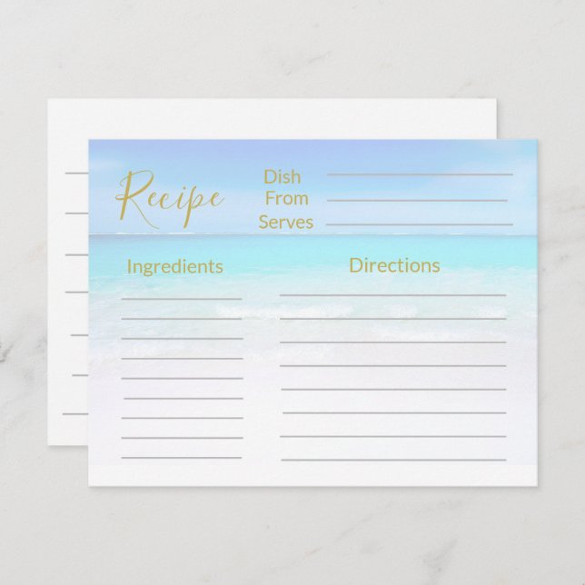Recipe Ocean Beach Scene Sea Blue  (Front/Back)