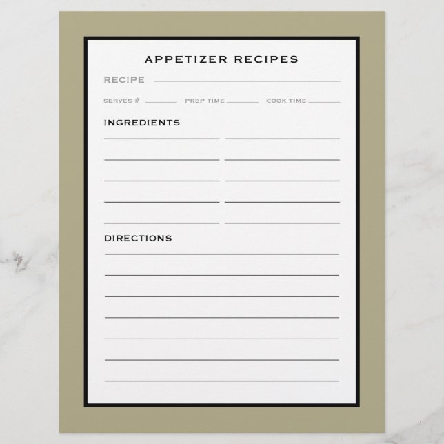 Recipe Page | Appetizer | Sage Black White (Front)