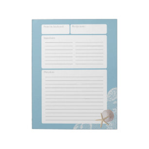 Recipe Page Blue Sand Dollar and Lace Notepad