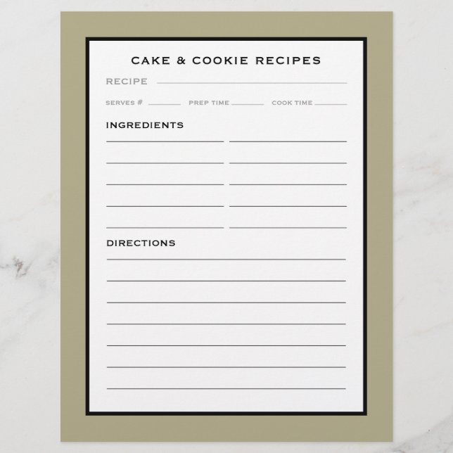 Recipe Page | Cake & Cookie | Sage Black & White (Front)