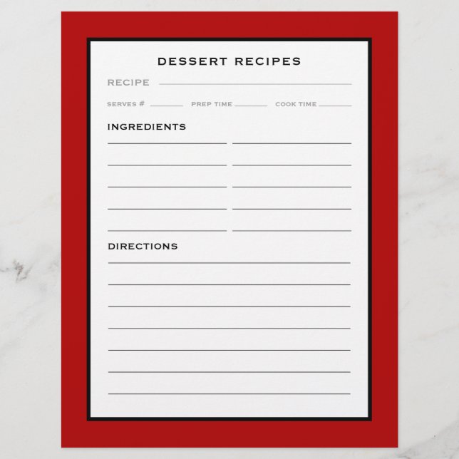 Recipe Page | Dessert | Simple Red Black & White (Front)