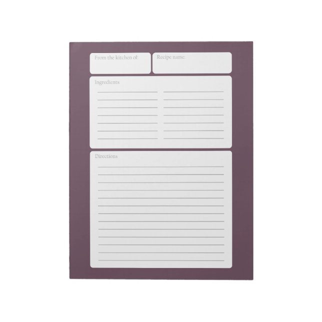 Recipe Page Plum with Colour Option Notepad (Rotated)