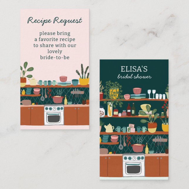 RECIPE REQUEST Bridal Shower Cute Recipe Request Enclosure Card (Front/Back)