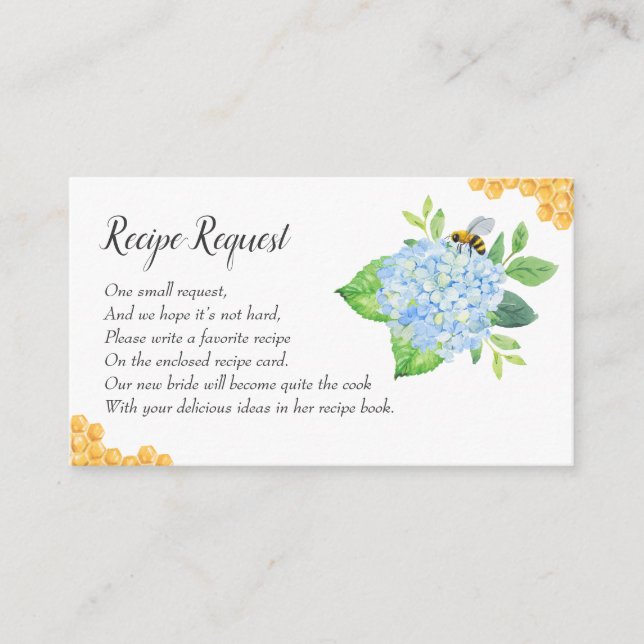Recipe Request Bride To Bee Hydrangea Enclosure Card (Front)