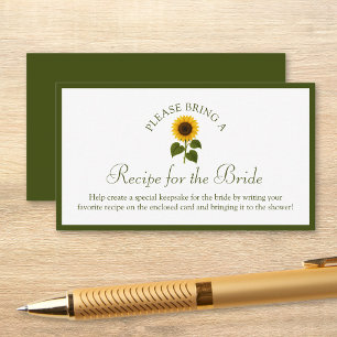 Recipe Request Card for Bridal Shower Sunflower