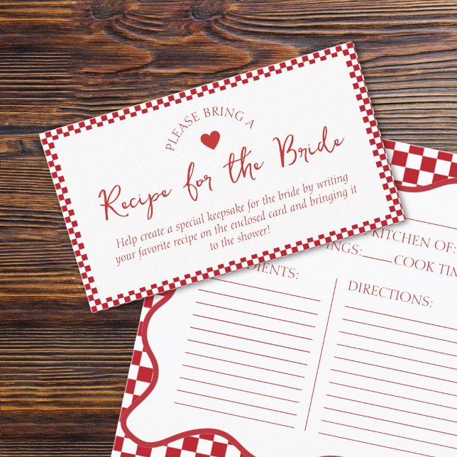 Recipe Request Card for That's Amore Bridal Shower (Invite guests to share their favorite recipes with this adorable, red-checkered bridal shower card.)