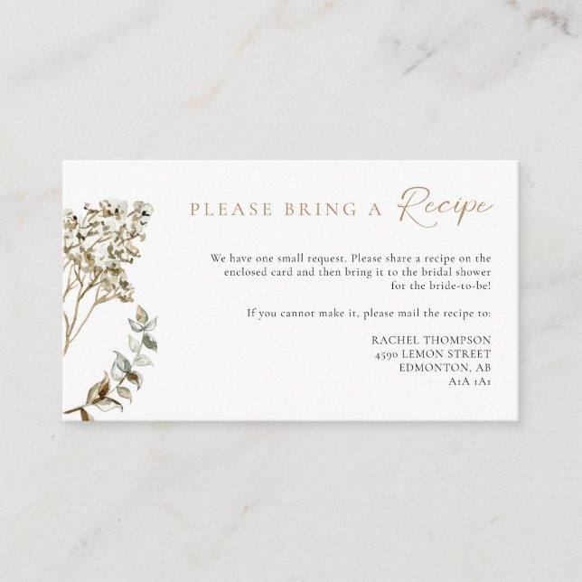 Recipe Request Love is in Bloom Boho Bridal Shower Enclosure Card (Front)