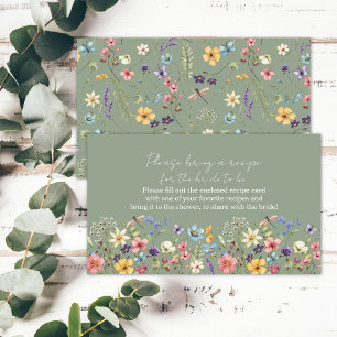 Recipe Request Sage Green Wildflower Bridal Shower Enclosure Card