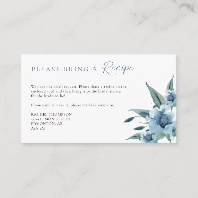 Recipe Request Something Blue Bridal Shower Enclosure Card (Front)