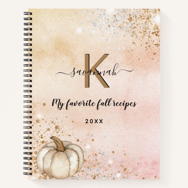 Recipe rose gold pumpkin monogram name notebook (Front)