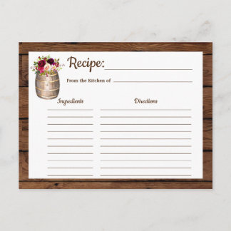 Recipe Rustic Farmhouse Wine Barrel Country Insert Postcard