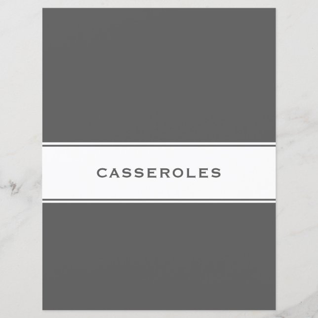 Recipe Subject Divider | Casseroles | Grey & White (Front)
