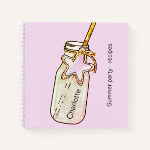 Recipe summer party blush pink jar bottle name notebook