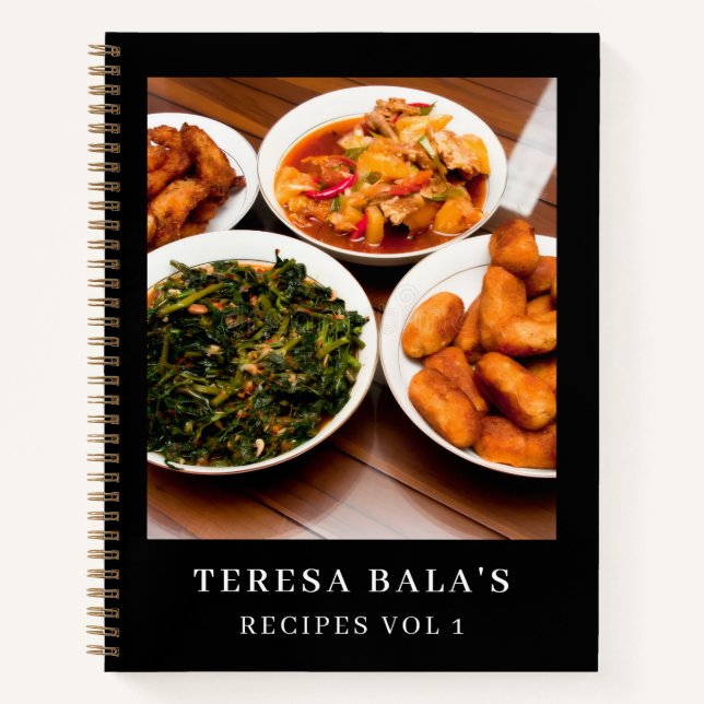 Recipes Black Modern Stylish Photo Design Notebook (Front)