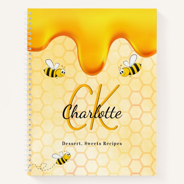 Recipes bumble bees honey dripping monogram notebook (Front)